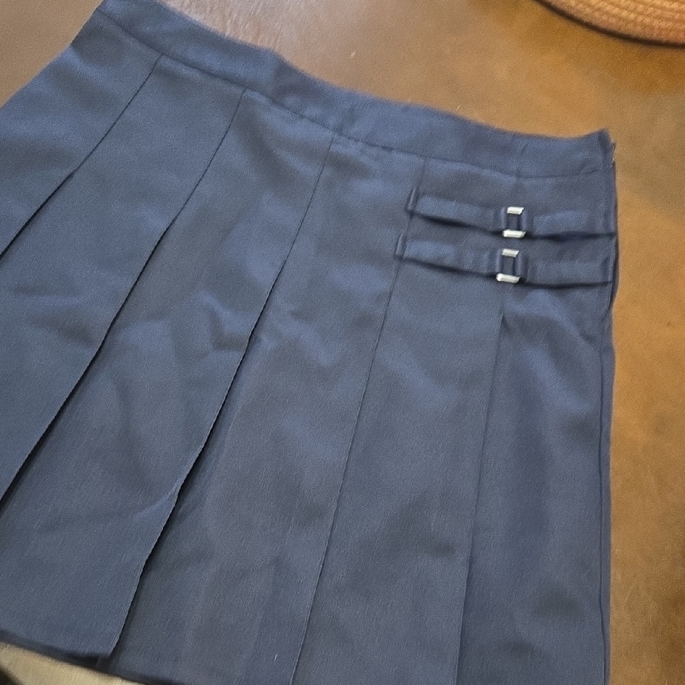 French Toast Navy Pleated School Skirt with Double Buckles